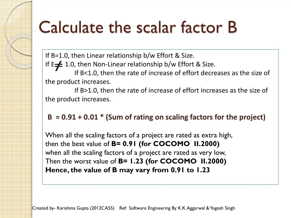 calculate the scalar factor b