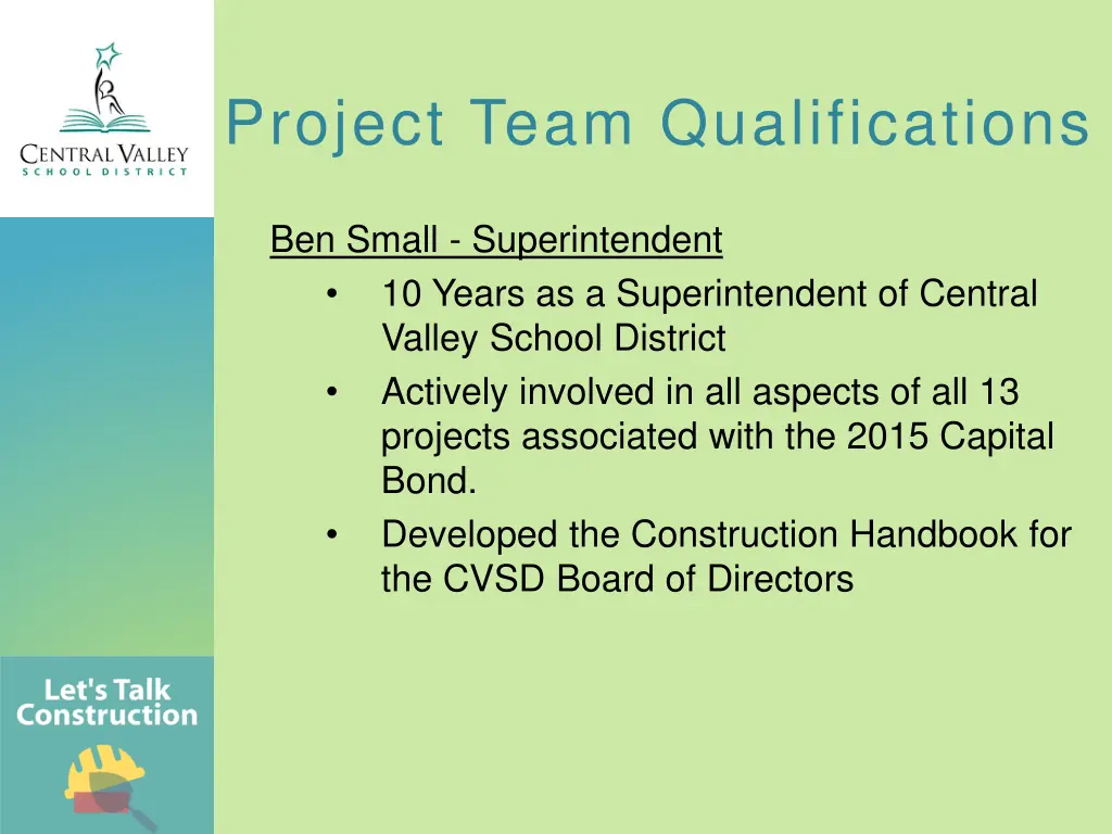 project team qualifications