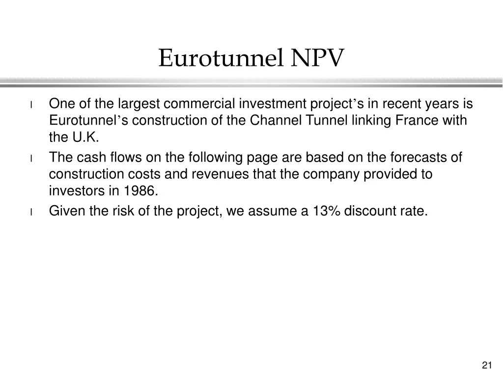 eurotunnel npv