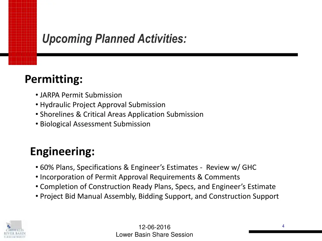 upcoming planned activities