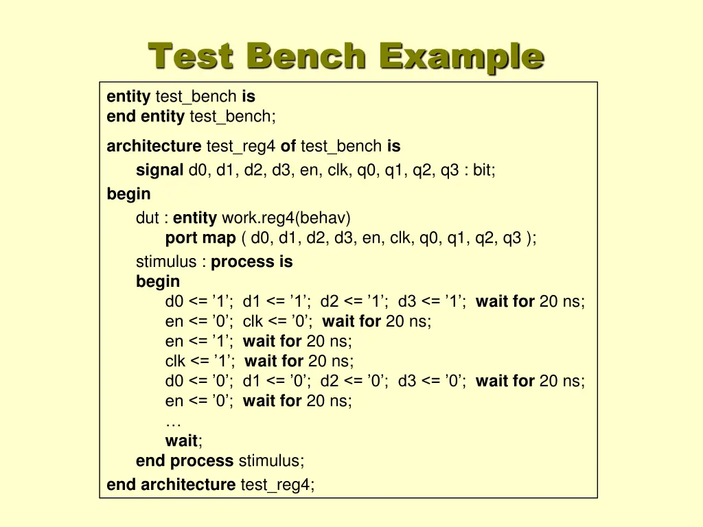 test bench example entity test bench