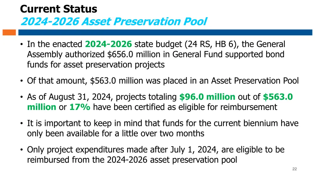 current status 2024 2026 asset preservation pool