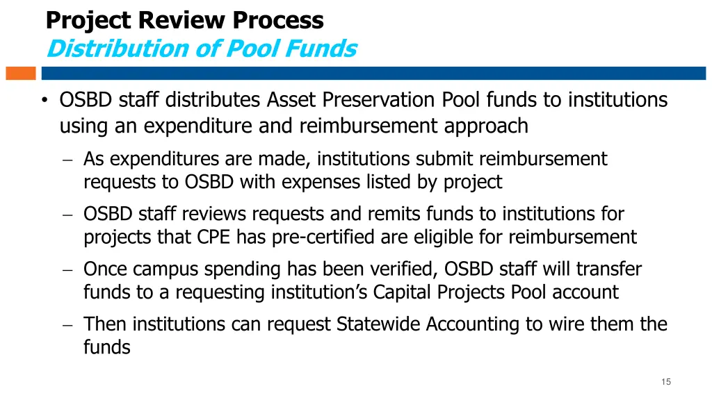 project review process distribution of pool funds