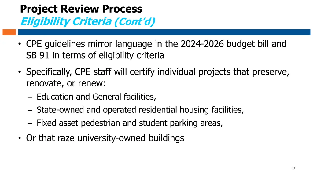 project review process eligibility criteria cont d