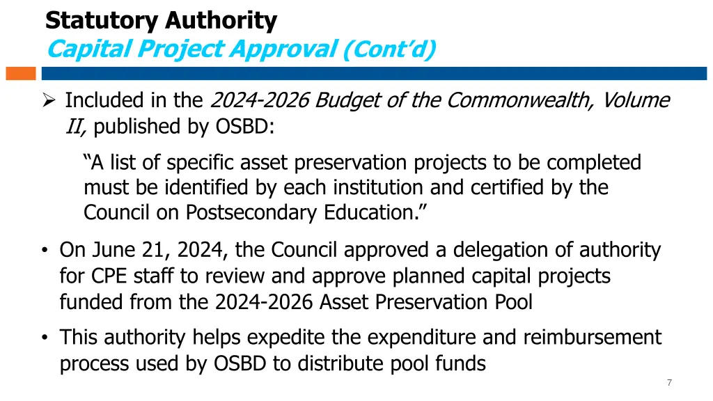 statutory authority capital project approval cont 1