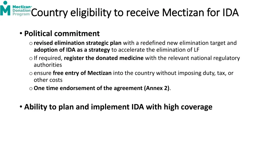 country eligibility to receive mectizan 1