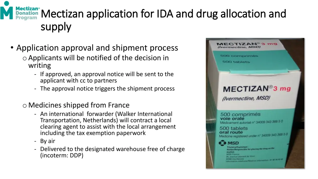 mectizan application for ida and mectizan 1