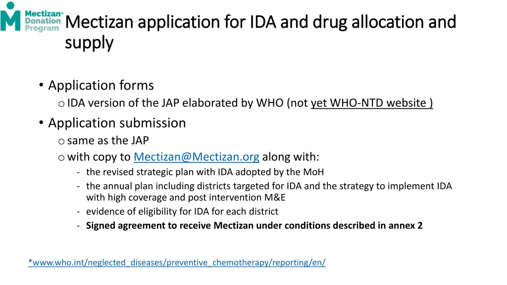 mectizan application for ida and mectizan