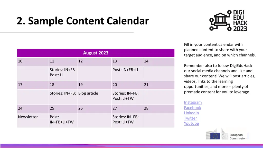 2 sample content calendar