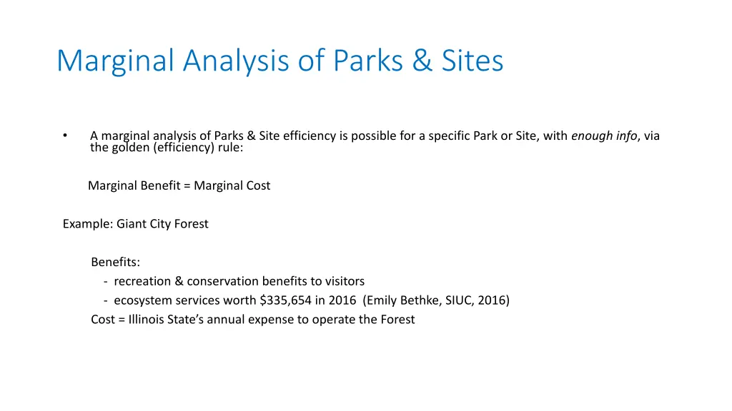 marginal analysis of parks sites