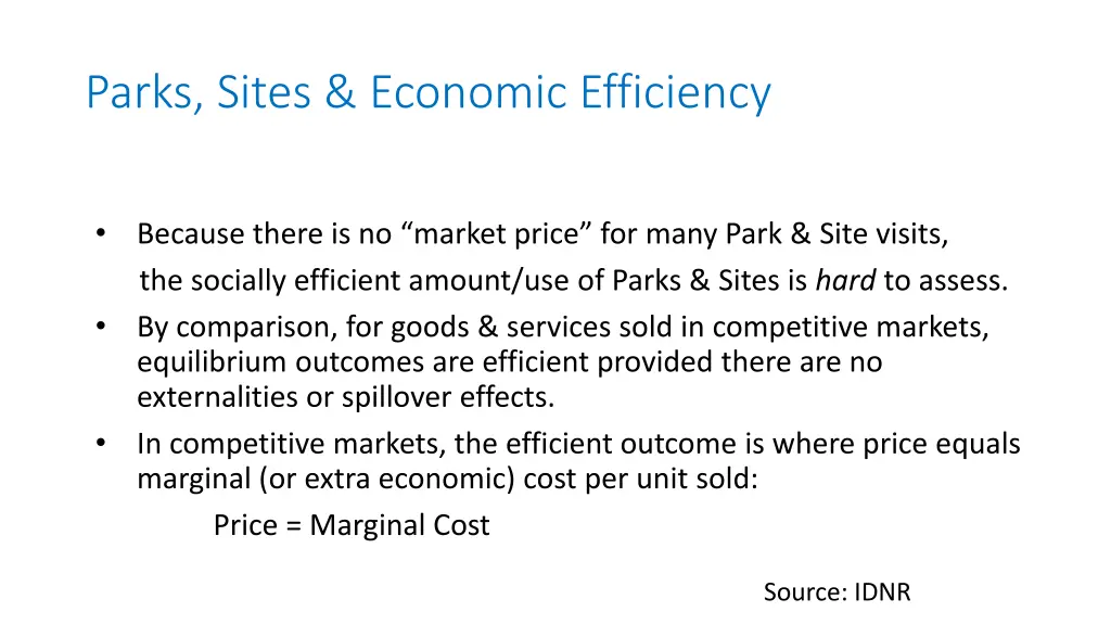 parks sites economic efficiency
