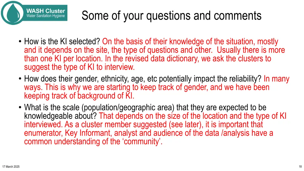 some of your questions and comments