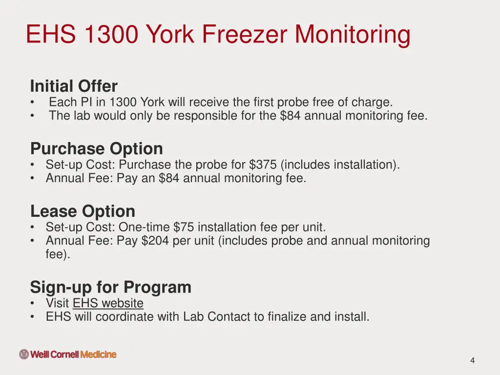 ehs 1300 york freezer monitoring