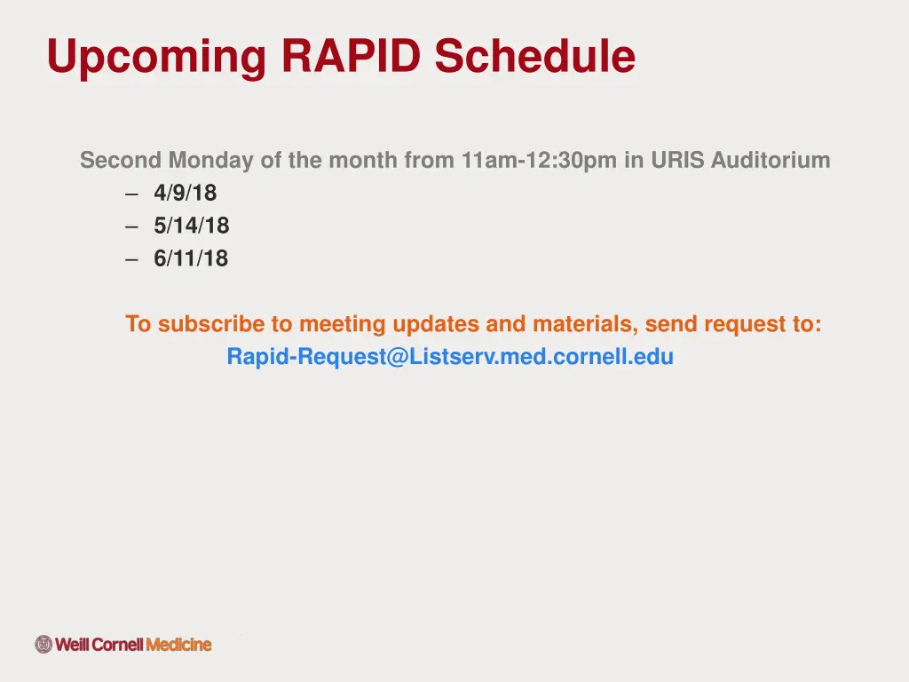 upcoming rapid schedule