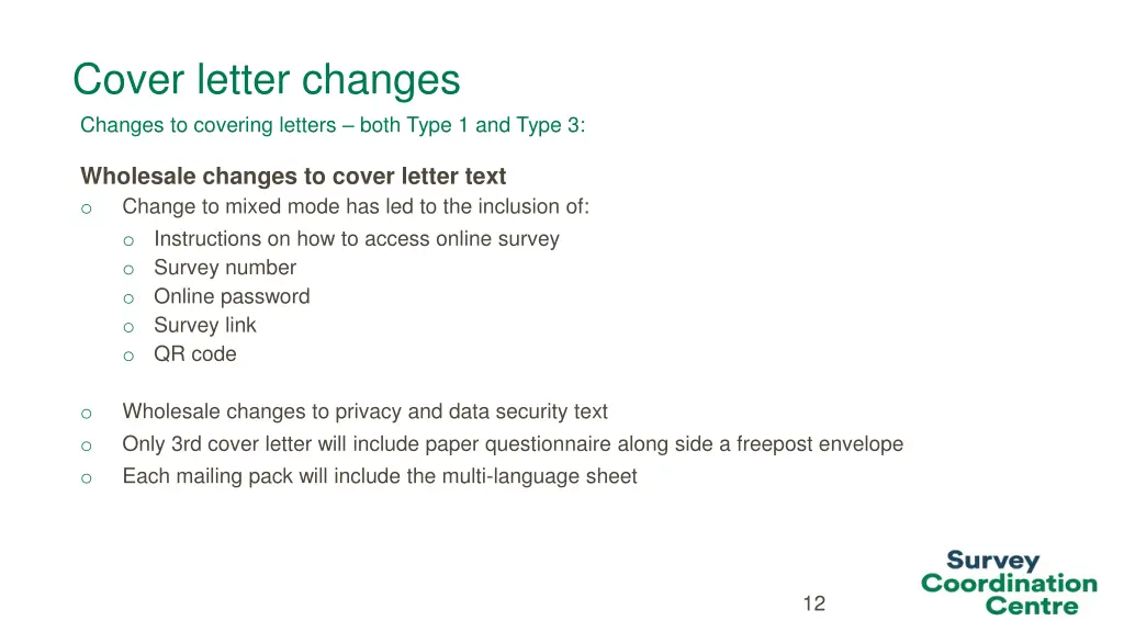cover letter changes changes to covering letters