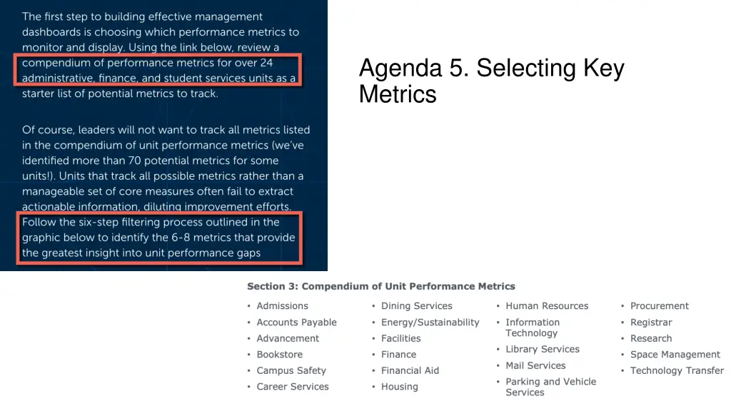 agenda 5 selecting key metrics
