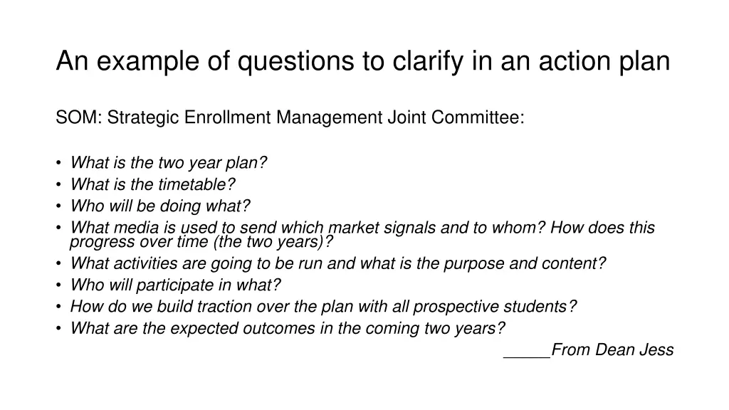 an example of questions to clarify in an action