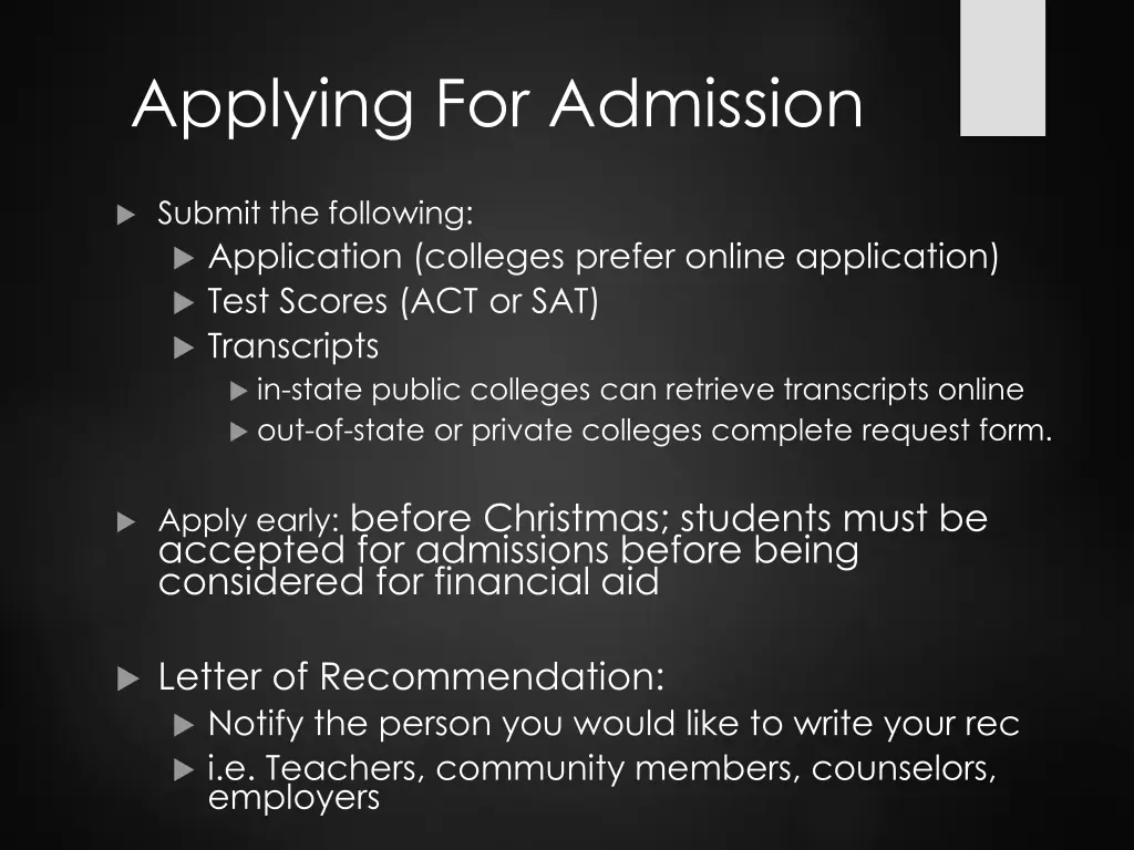 applying for admission