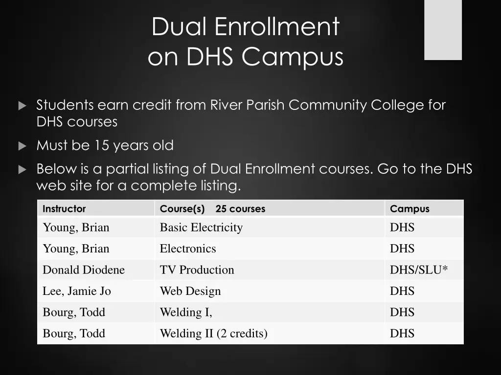 dual enrollment on dhs campus