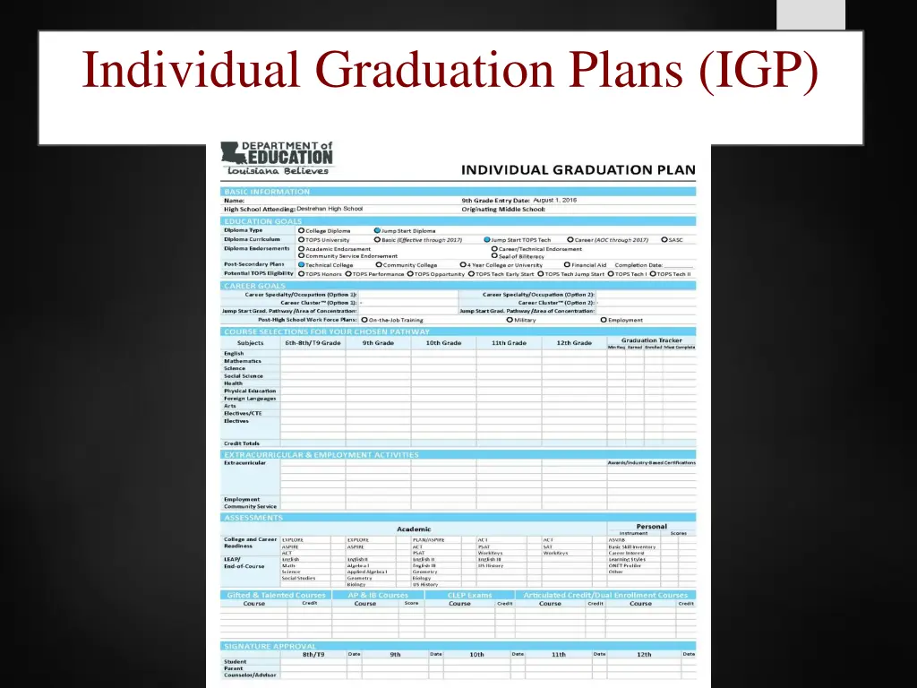 individual graduation plans igp