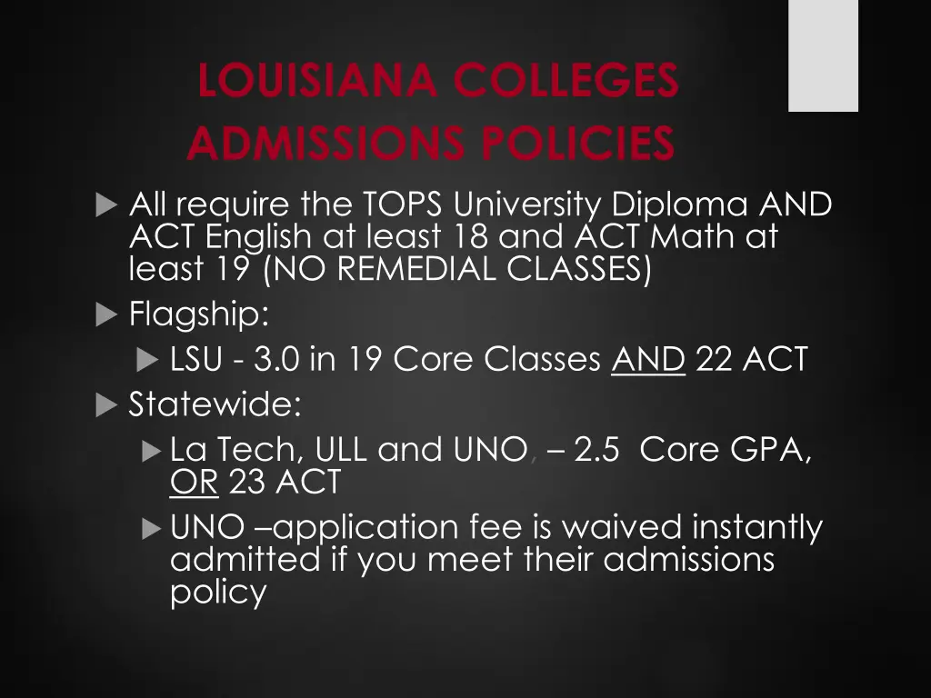louisiana colleges admissions policies