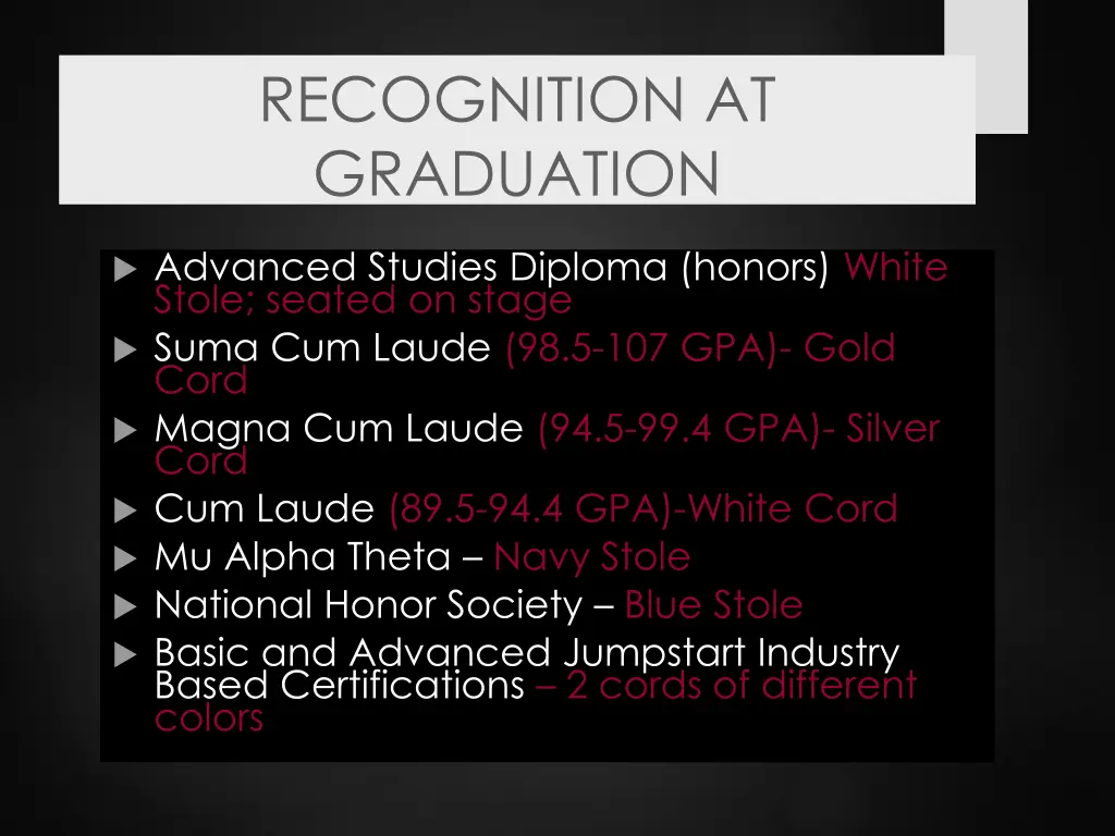 recognition at graduation