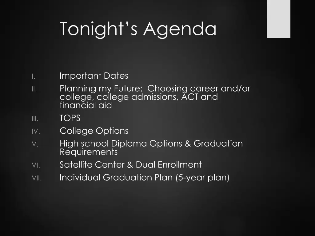 tonight s agenda