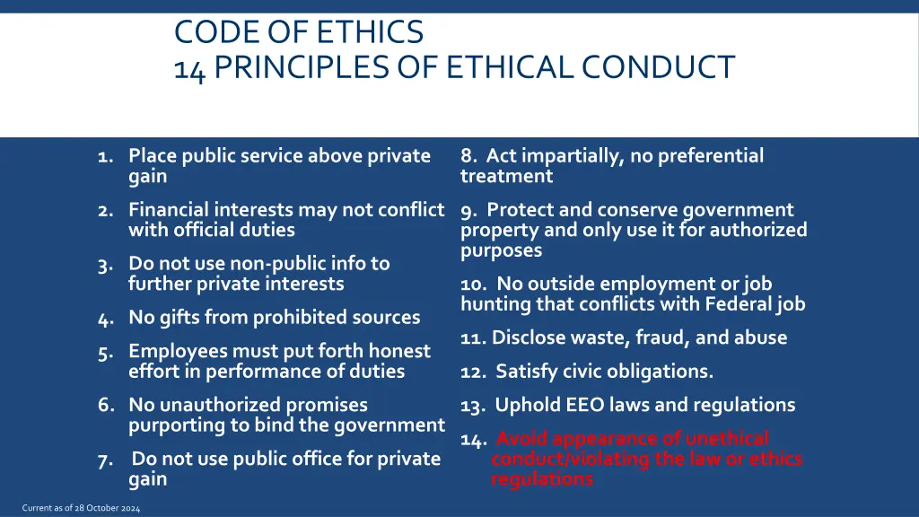 code of ethics 14 principles of ethical conduct