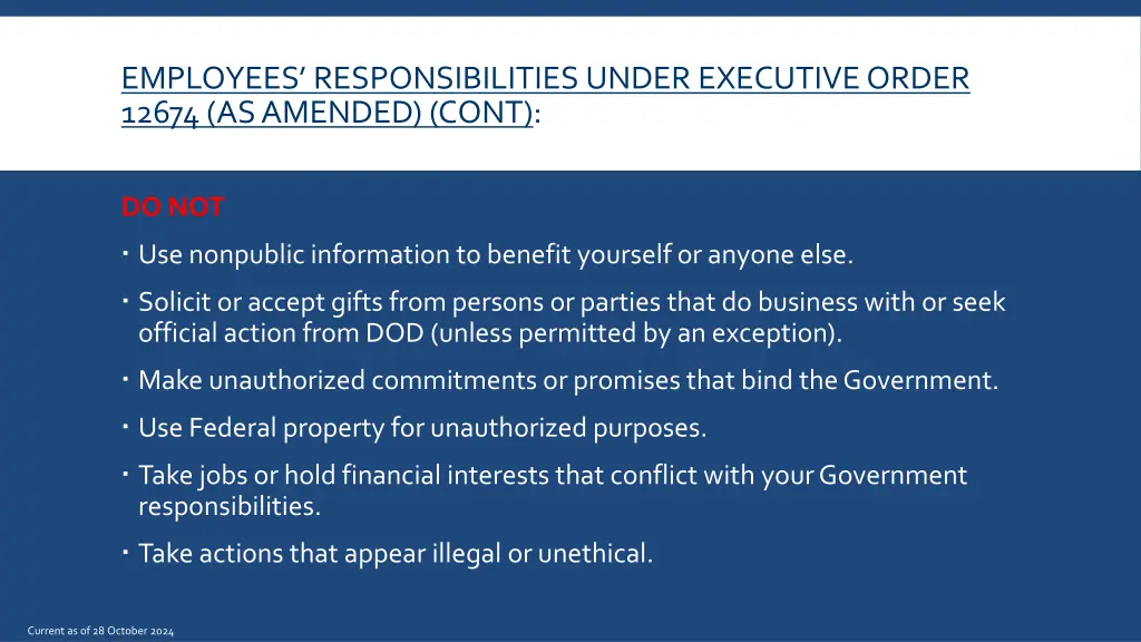 employees responsibilities under executive order 1