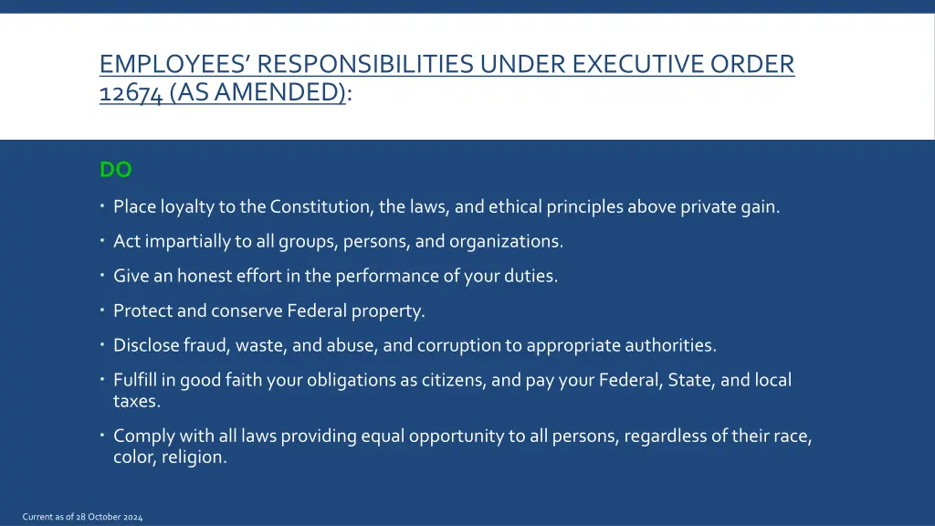 employees responsibilities under executive order