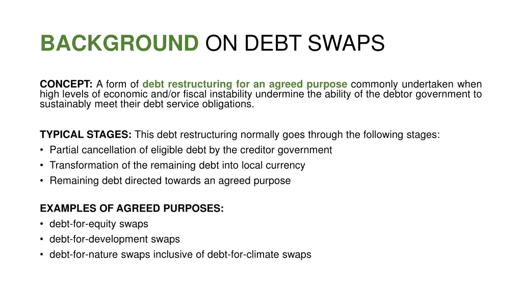 background on debt swaps