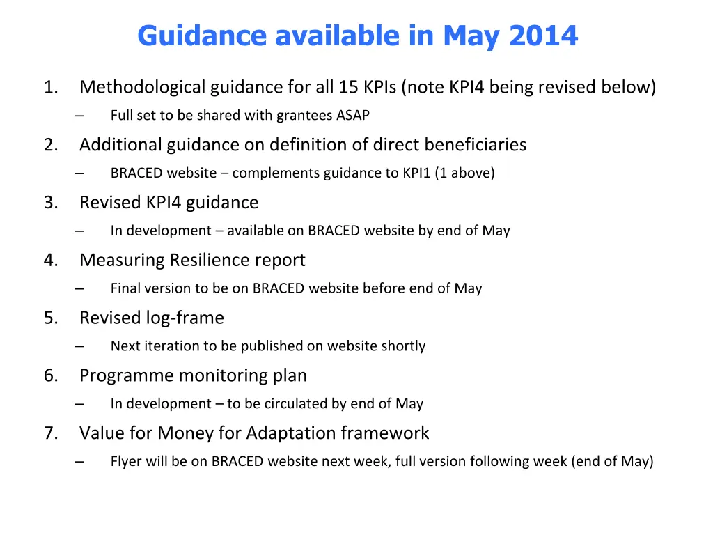 guidance available in may 2014