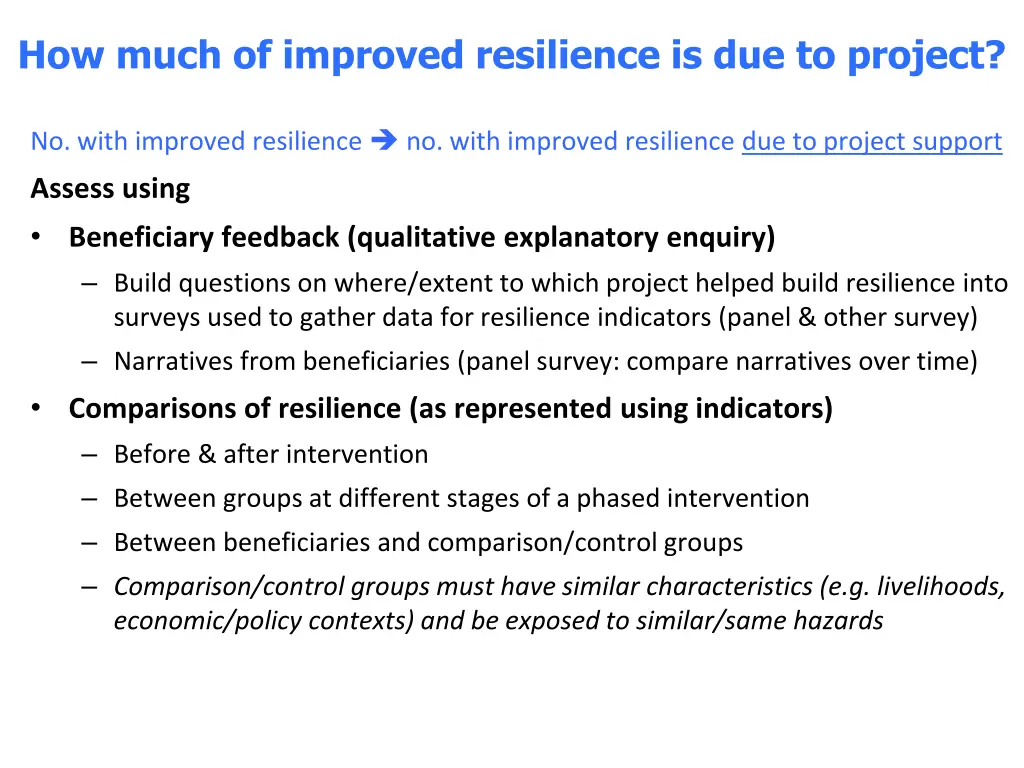 how much of improved resilience is due to project