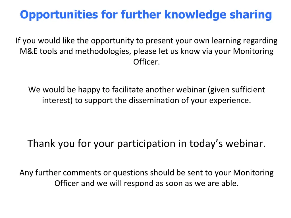opportunities for further knowledge sharing