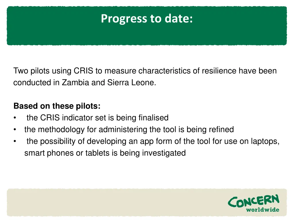 progress to date