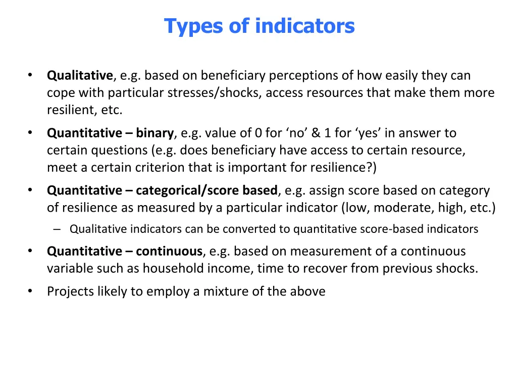 types of indicators