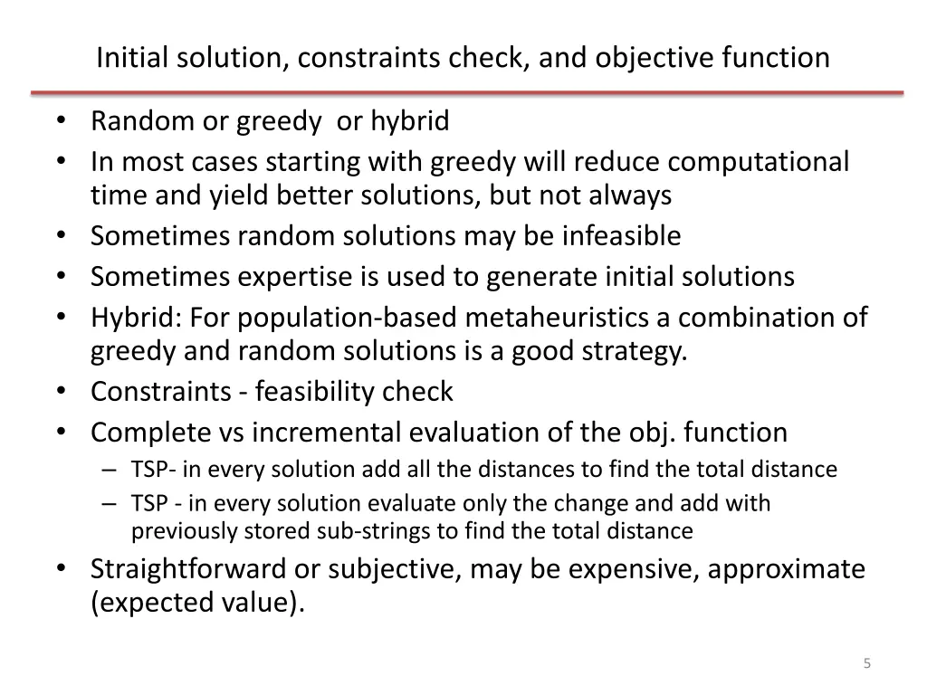 initial solution constraints check and objective