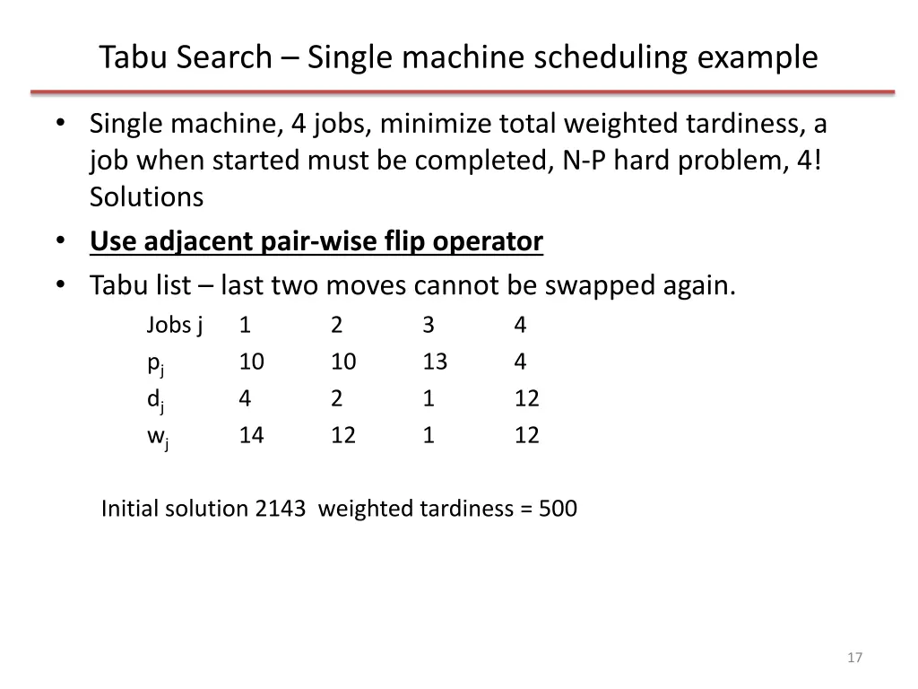 tabu search single machine scheduling example