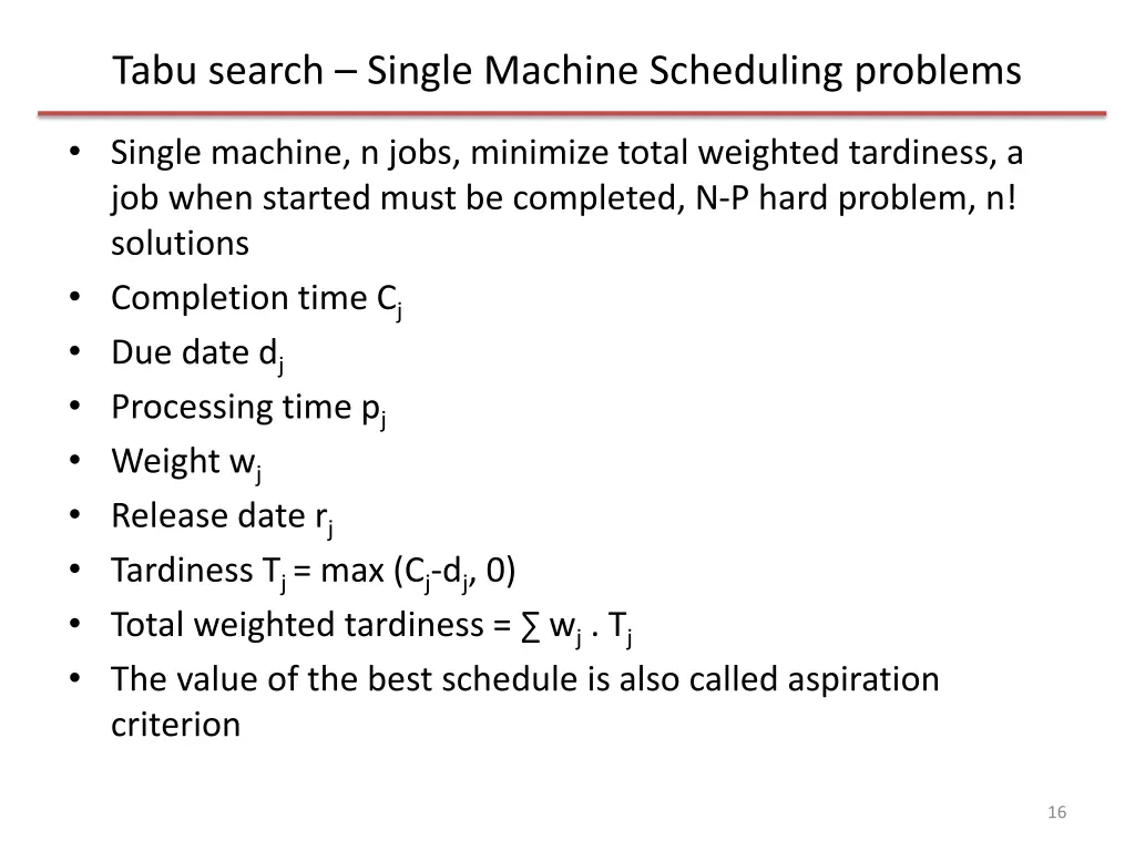 tabu search single machine scheduling problems