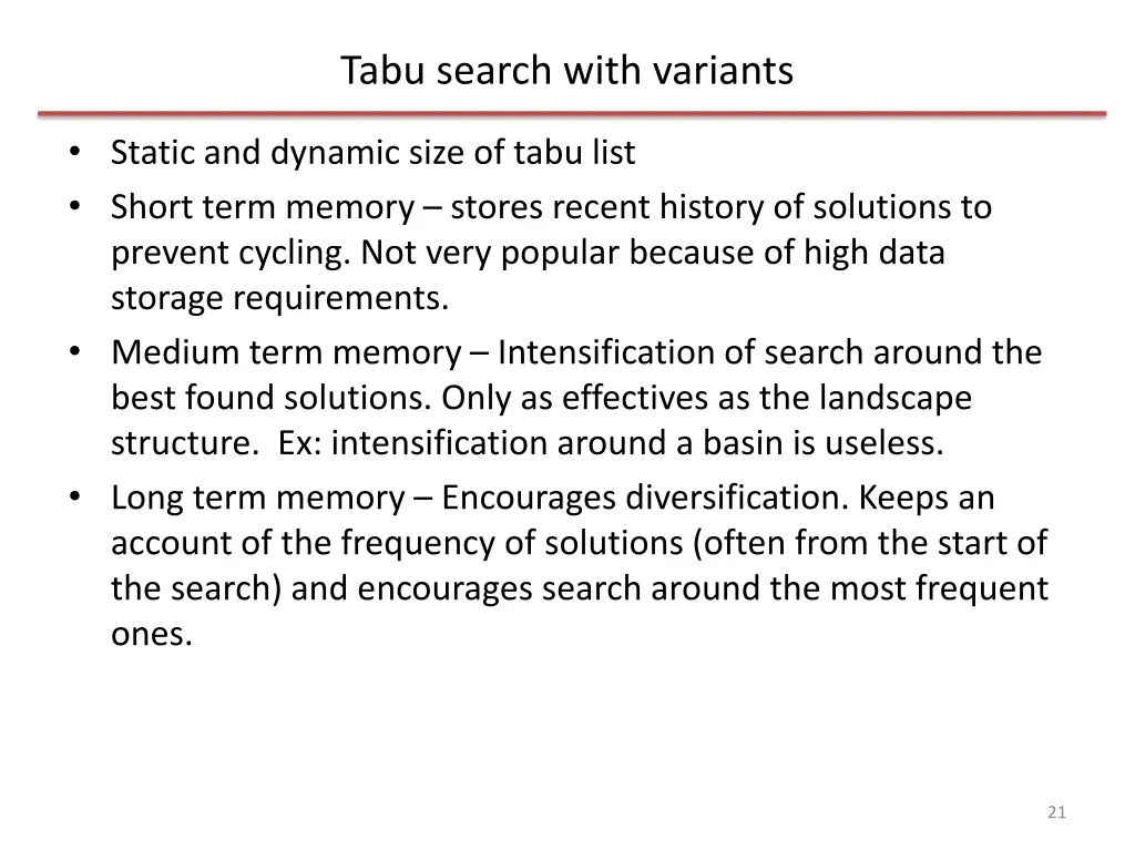 tabu search with variants