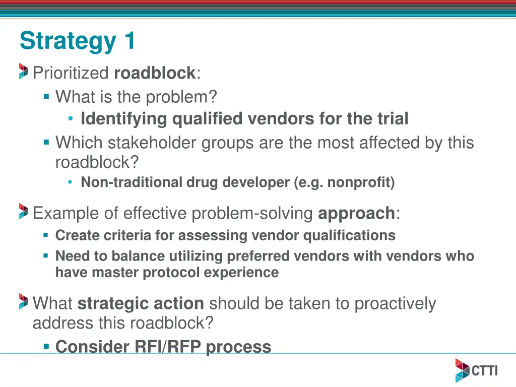 strategy 1 prioritized roadblock what