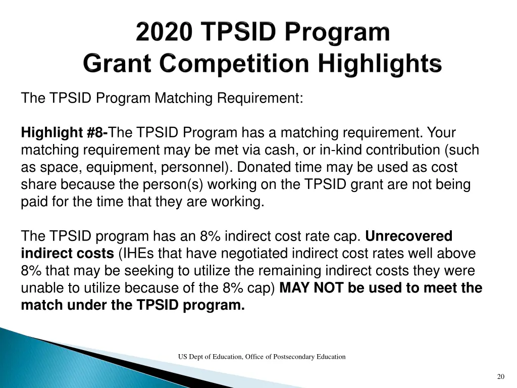 the tpsid program matching requirement