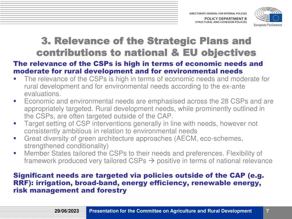 3 relevance of the strategic plans