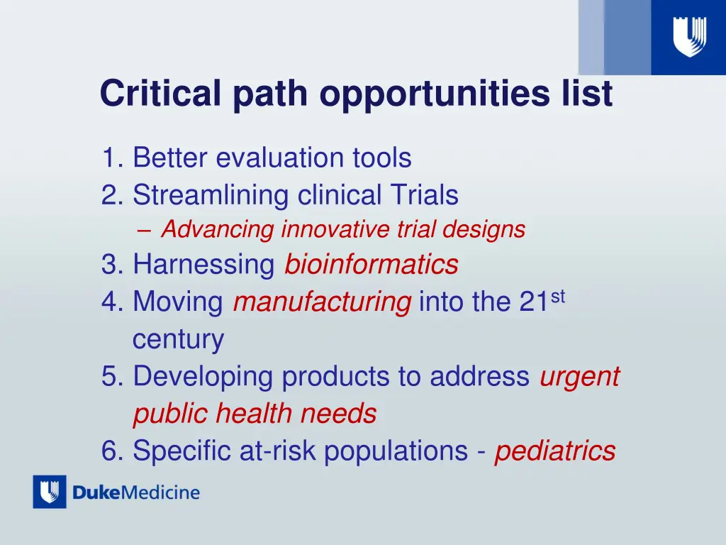 critical path opportunities list