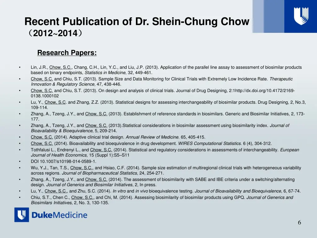 recent publication of dr shein chung chow 2012 2