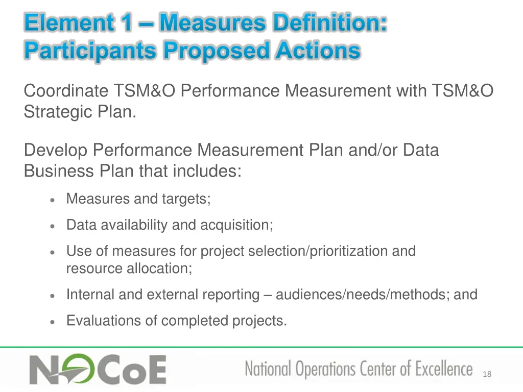 element 1 measures definition participants