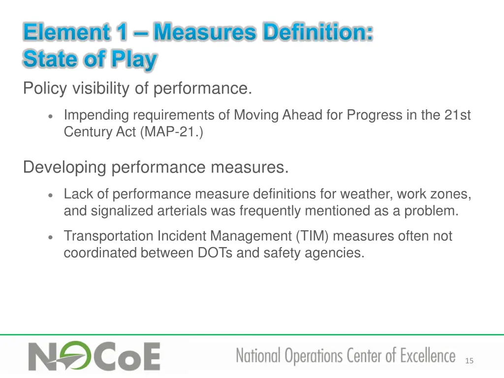 element 1 measures definition state of play