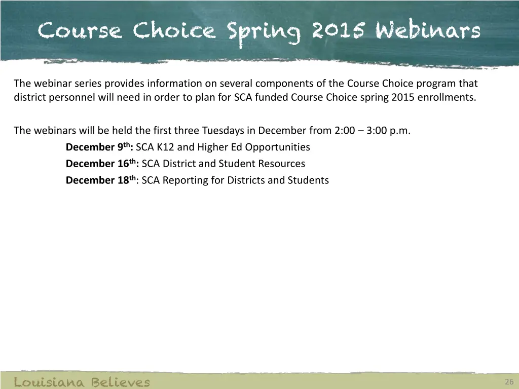 course choice spring 2015 webinars