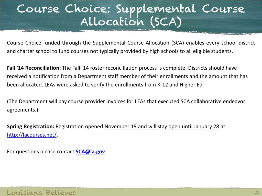 course choice supplemental course allocation sca