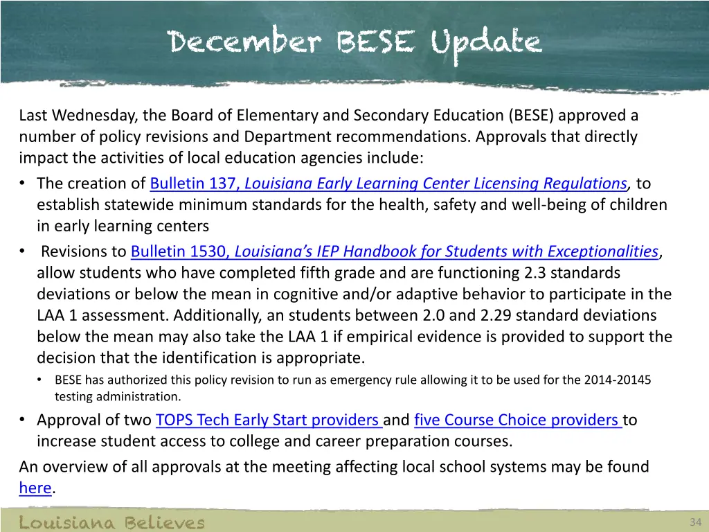 december bese update